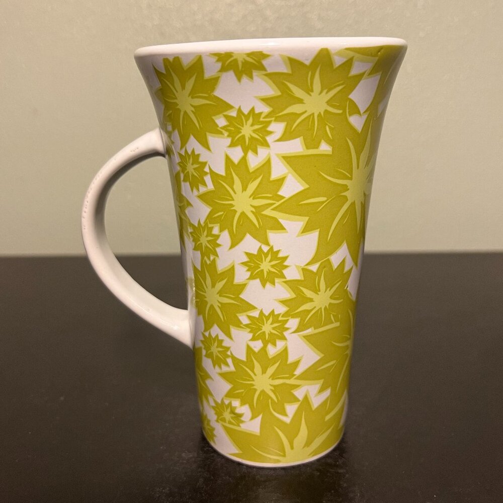 BLUE HARBOR Tall & Tapered Floral Ceramic Mug w/ Two-Tone Green Blossoms